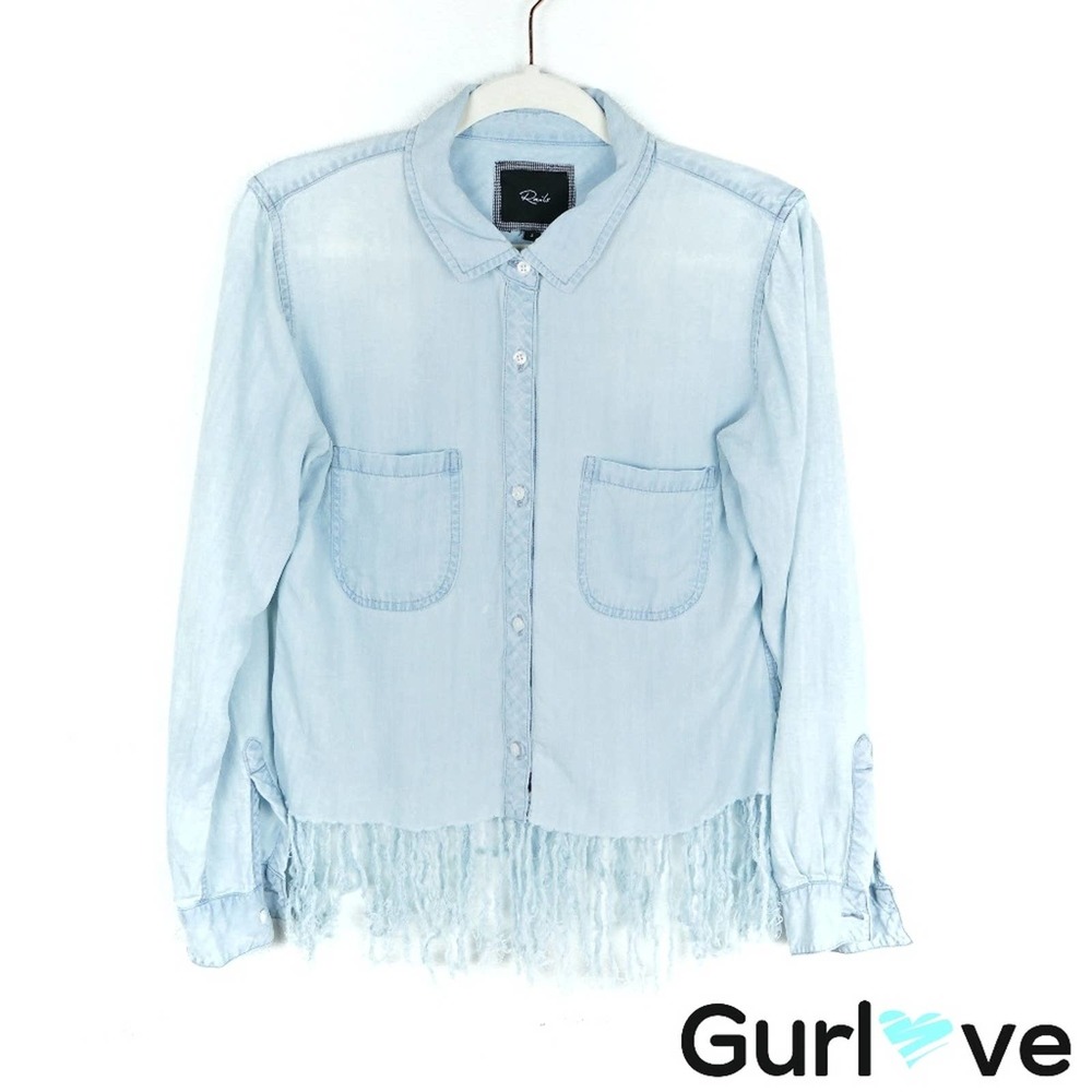 Rails S Blue Chambray Fringes Button Shirt